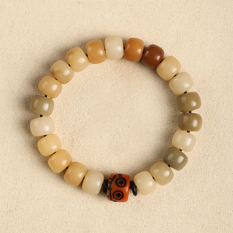 Natural Bodhi Seed & Red Sandalwood Om Mani Padme Hum Citipati Kapala Bracelet