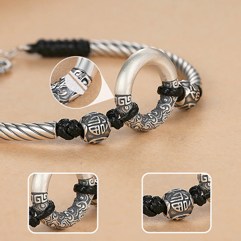 999 Sterling Silver Fu Character Peace Buckle Copper Coin Auspicious Clouds Fortune Bracelet