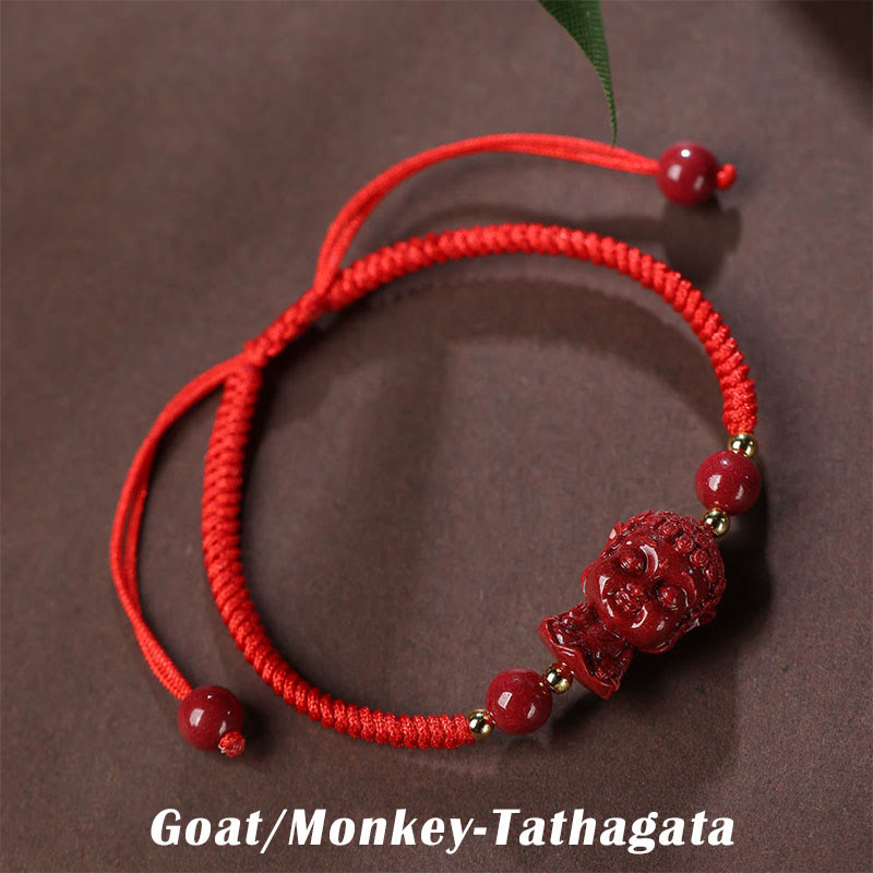 Handcrafted Cinnabar Zodiac Guardian Buddha Red String Adjustable Bracelet