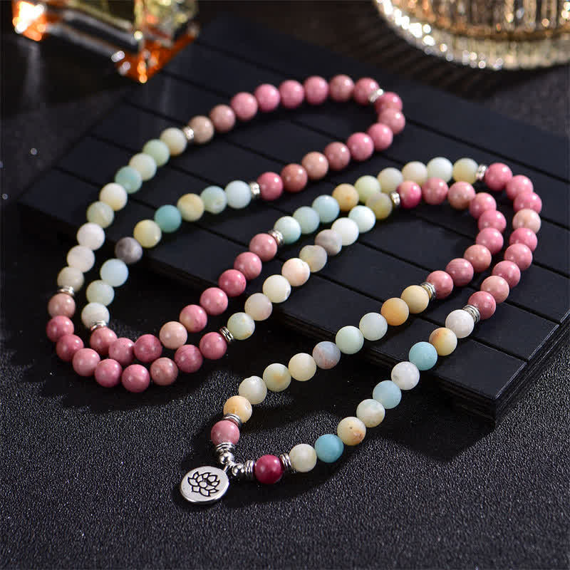 Lazurite Picasso Jasper Amazonite Rhodonite Apatite Positive Lotus Prayer Bead Bracelet
