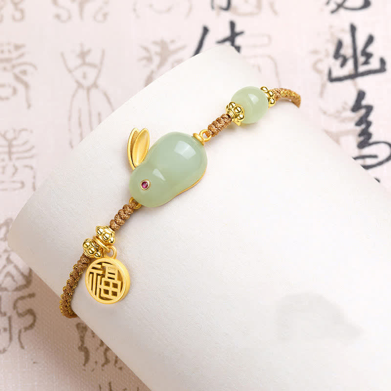 Year of the Rabbit Hetian Jade Happiness Blessing Wealth String Bracelet