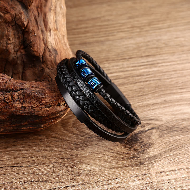 Leather Multi-Layer Titanium Steel Balance Braided Magnetic Buckle Bracelet