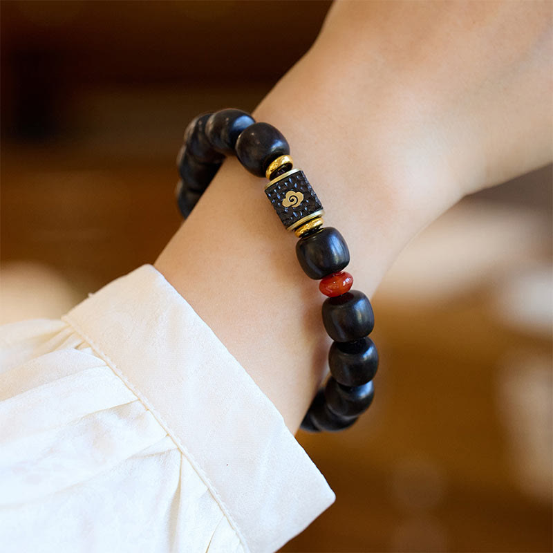 Ebony Wood Auspicious Clouds Engraved Calm Bracelet