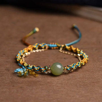 Handmade Colorful Rope & Jade Bead Double Layer Bracelet