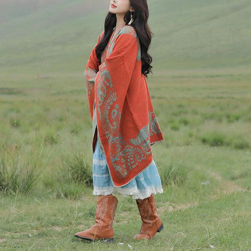 Tibetan Shawl Simple Pattern Winter Cozy Travel Scarf Wrap