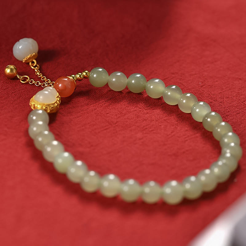 925 Sterling Silver Hetian Jade Lotus Gourd Bracelet