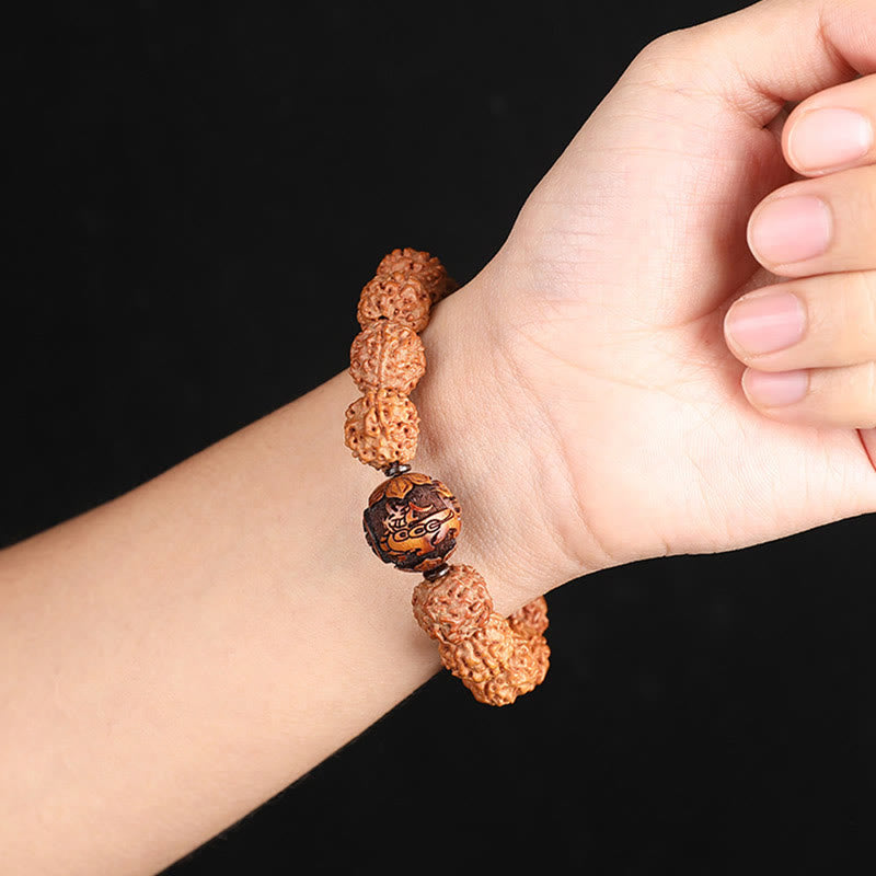 Energetic Rudraksha Bodhi Seed Pixiu Copper Chinese Coin Bracelet