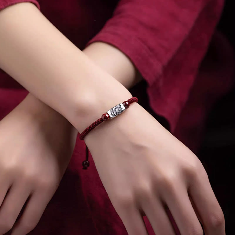 925 Sterling Silver 12 Chinese Zodiac Cinnabar String Bracelet