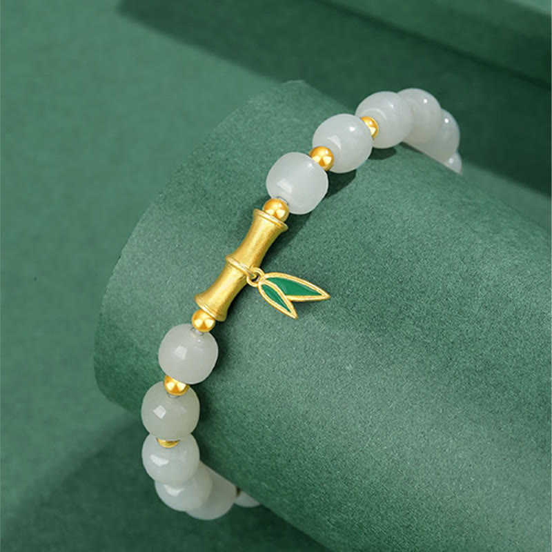925 Sterling Silver Hetian White Jade Bamboo Luck Bracelet