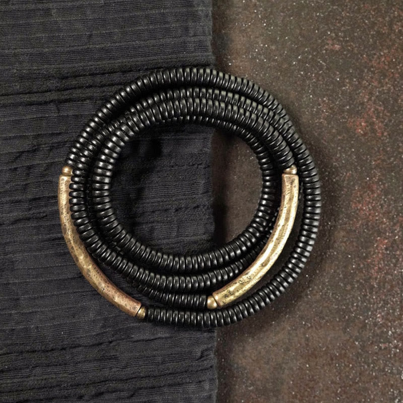 Ebony Wood Brass Copper Balance Multilayered Bracelet