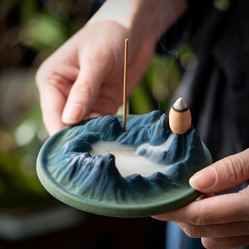 Sculpted Ceramic Backflow Mountain Incense Burner