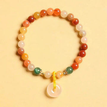 14K Gold Plated Golden Silk Jade and Green Strawberry Quartz Ping An Kou Bracelet