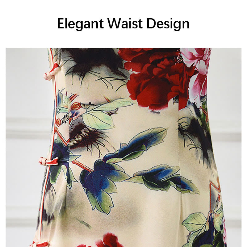 Tactile Knit Peony Print Mindful Ritual Cheongsam Dress
