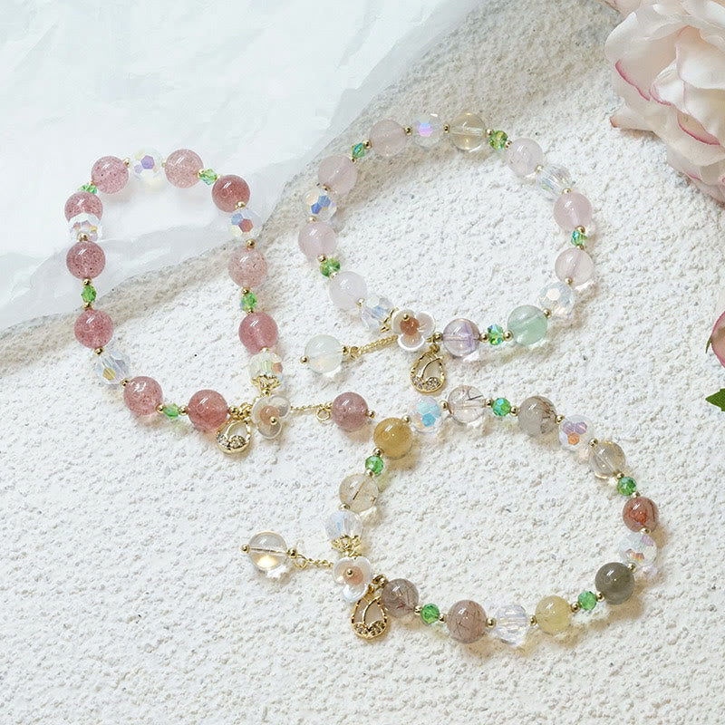 Natural Clear Quartz and Floral Gemstone Bracelet for Emotional Clarity