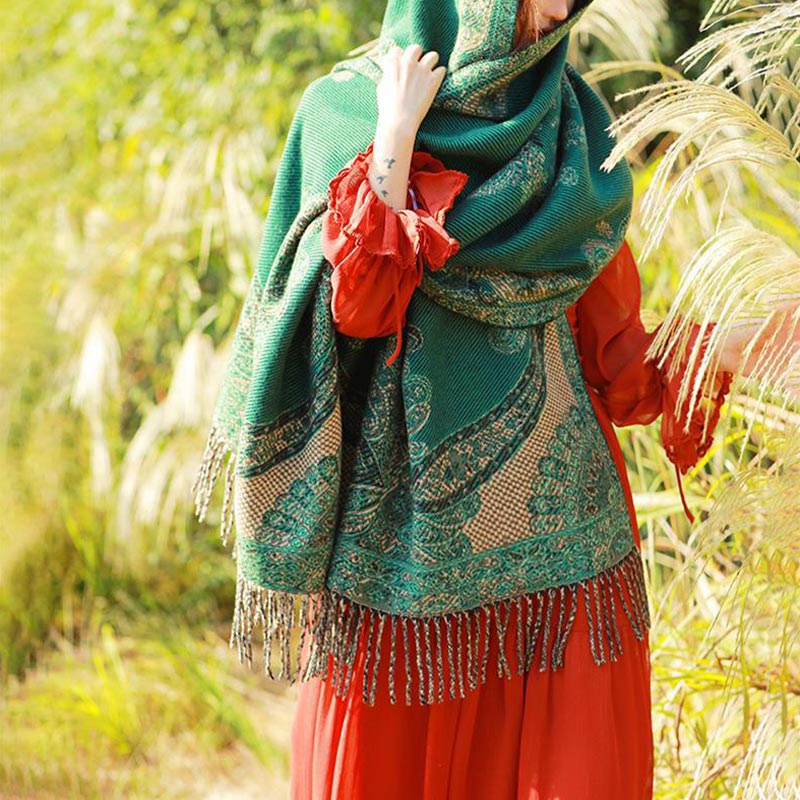 Tibetan Vine Leaves Pattern Design Shawl Cozy Travel Scarf Wrap