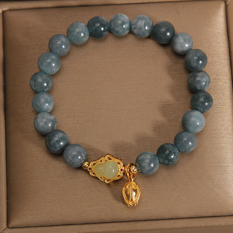Natural Jade Wu Lou Gourd and Tulip Charm Bracelet