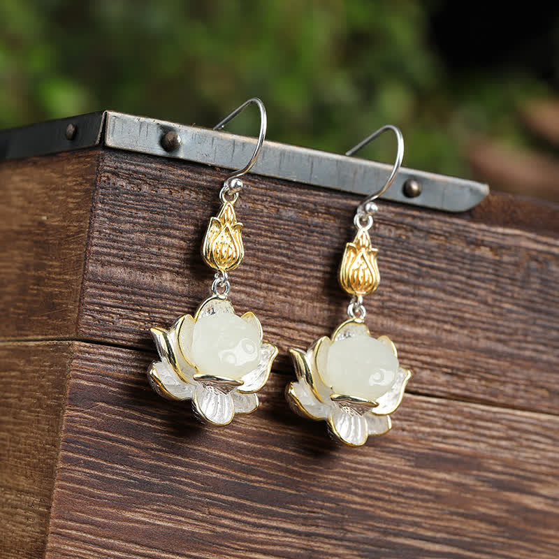 White Jade Protection Harmony Drop Earrings