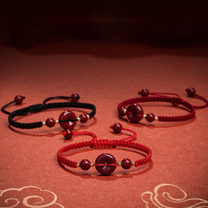 Natural Cinnabar Ping An Kou Adjustable Red String Bracelet