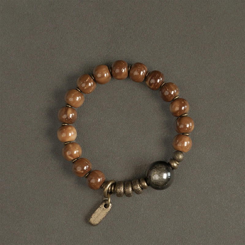 Kuka Seed Tiger Eye Gold Sheen Obsidian Brass Copper Wealth Luck Bracelet
