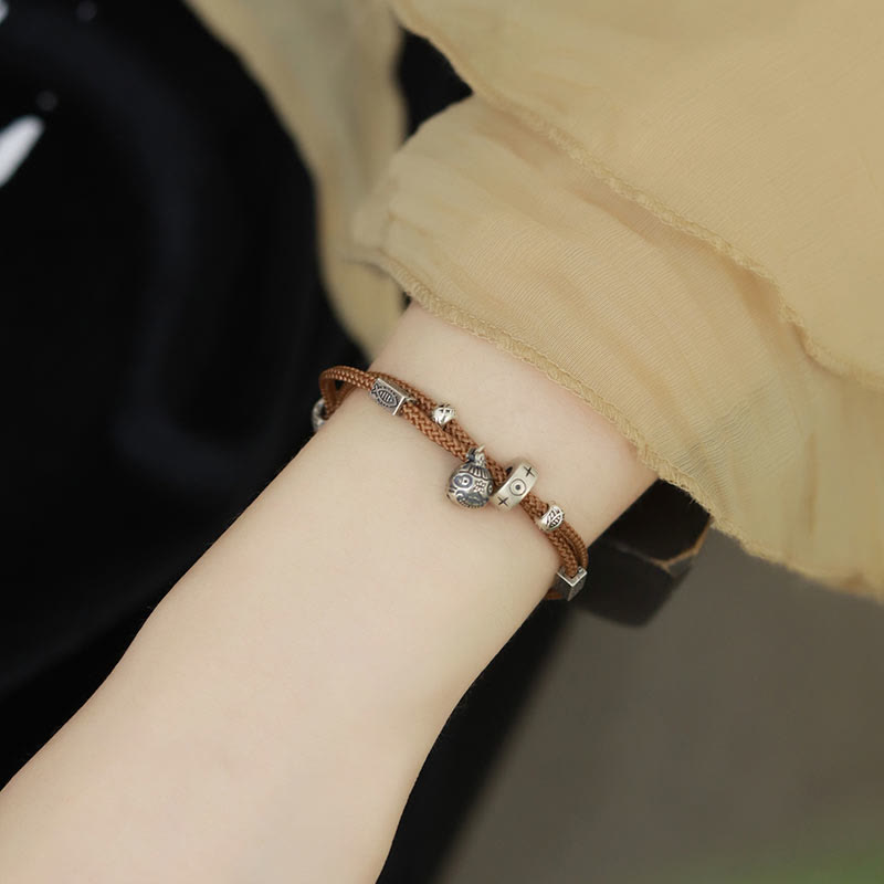 925 Sterling Silver Gold Swallowing Beast Koi Fish Wealth Handcrafted Braided Bracelet