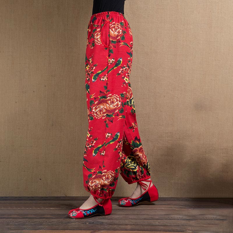Breathable Floral Meditative Harem Pants with Pockets