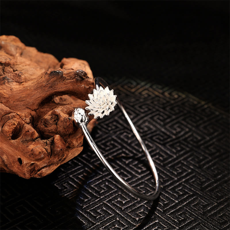 Retro Lotus White Copper Enlightenment Bracelet Bangle
