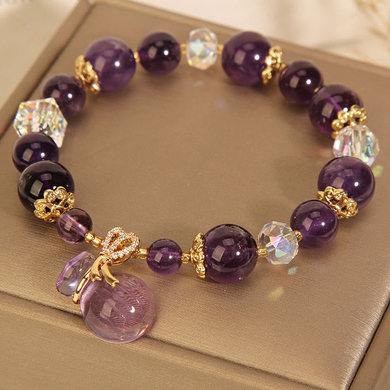 Natural Amethyst Crystal Money Bag Charm Positive Bracelet