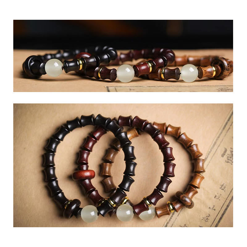 Handmade 8mm Bamboo Motif Wood Bead Meditation Bracelet in Ebony or Sandalwood
