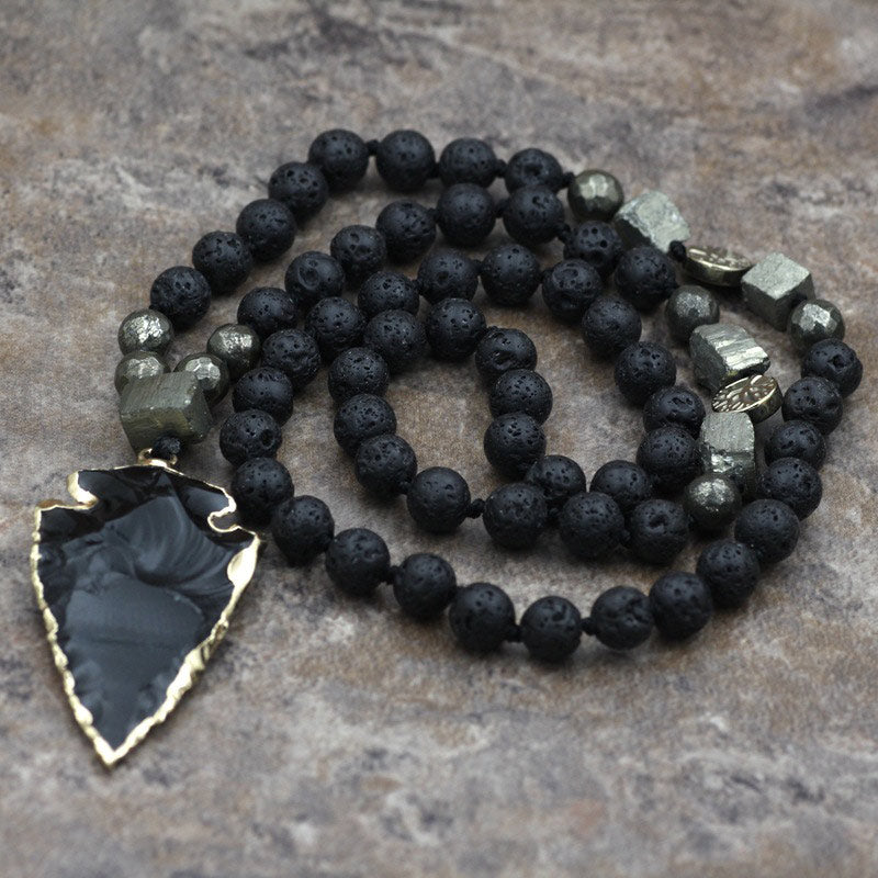 Natural Lava Rock Yoga Meditation Necklace Arrow Pendant (Extra 30% Off | USE CODE: FS30)