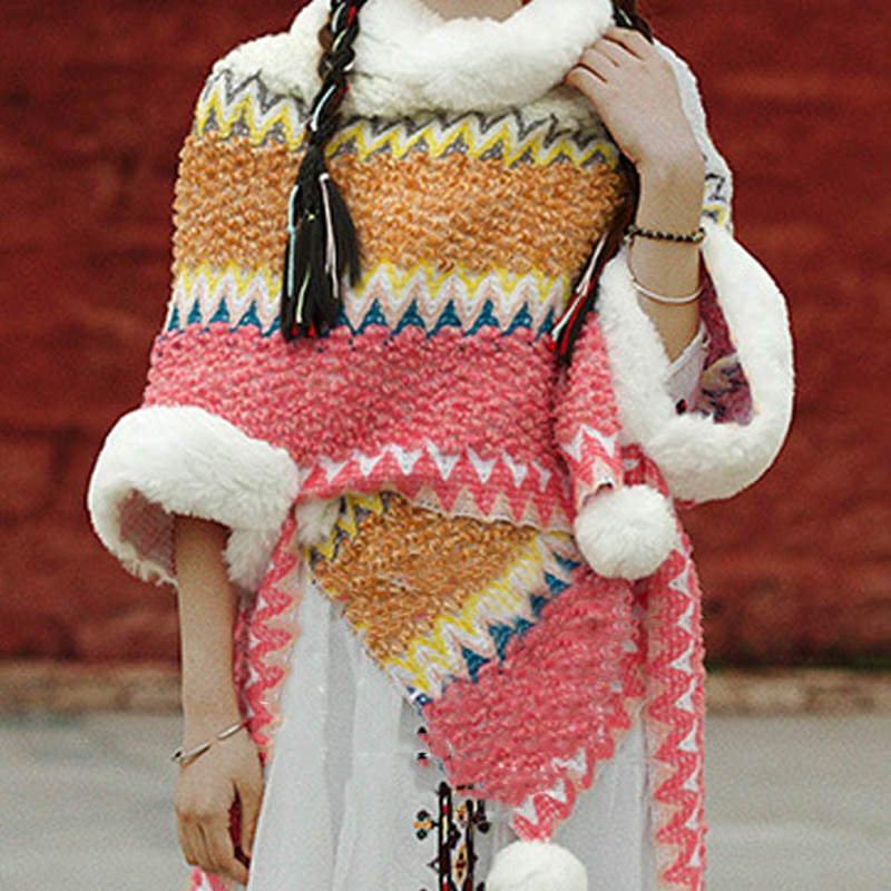 Tactile Striped Knitted Travel Meditation Tibetan Shawl