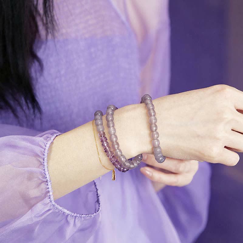 Natural Amethyst and Agate Crystal Beaded Meditation Bracelet