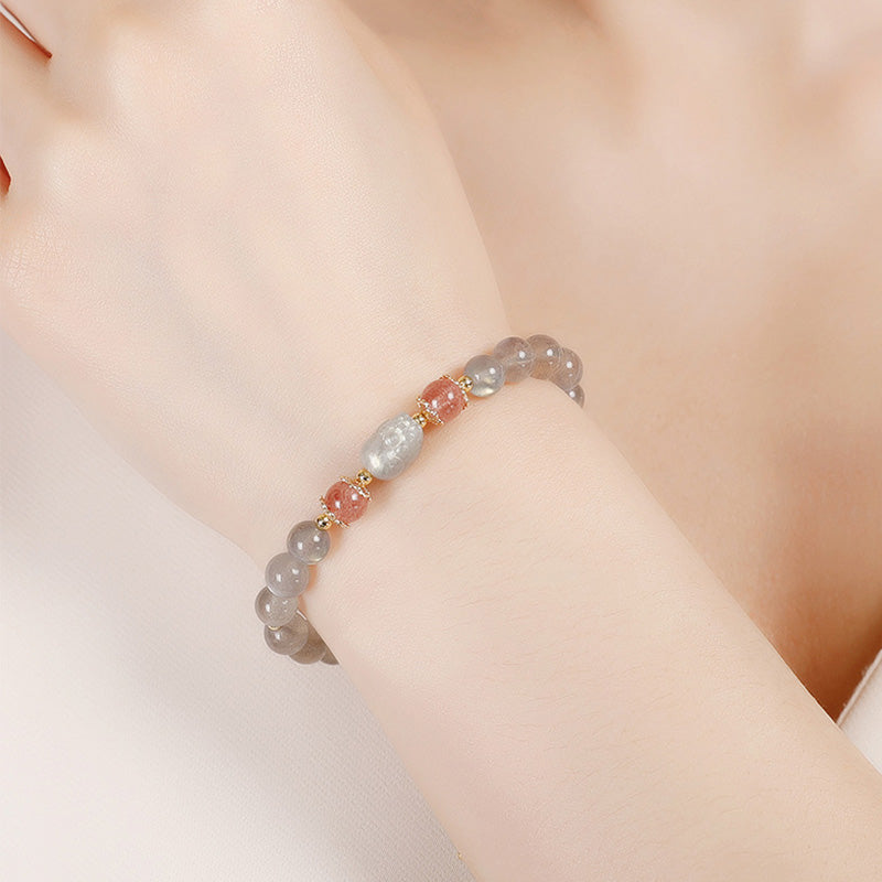 Handmade Natural Gemstone Pixiu Elastic Bracelet for Mindful Intentions