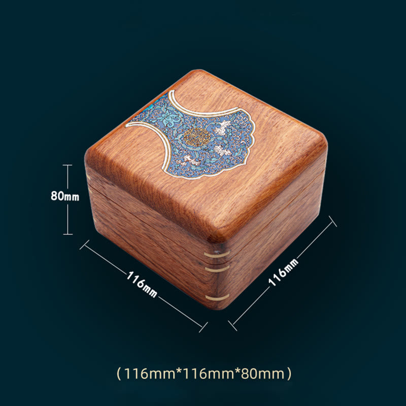 Antique Hand-Carved Rosewood Jewelry Storage Box with Floral Leaf Detail
