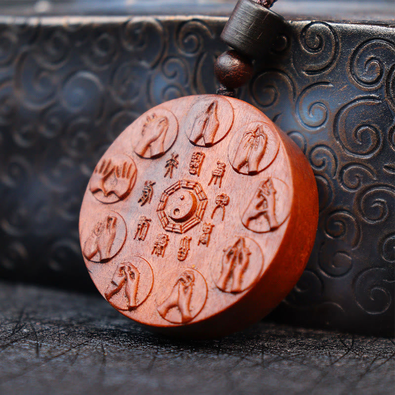 Lightning Struck Jujube Wood Yin Yang Bagua Mountain Ghosts Spend Money Protection Necklace Pendant
