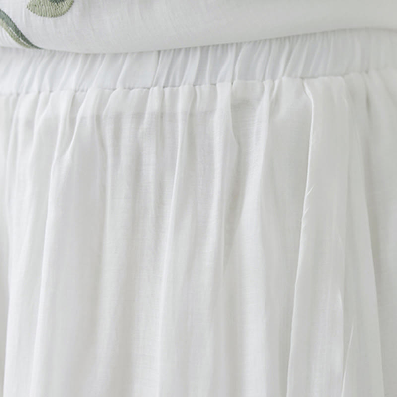 2Pcs Flower Embroidery Short Sleeve Tee T-shirt Wide Leg Pants Set