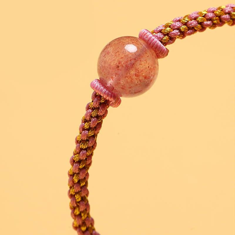 Handmade Red Agate Amethyst Golden Rutilated Quartz Pink Crystal Bead Calm Braided Bracelet
