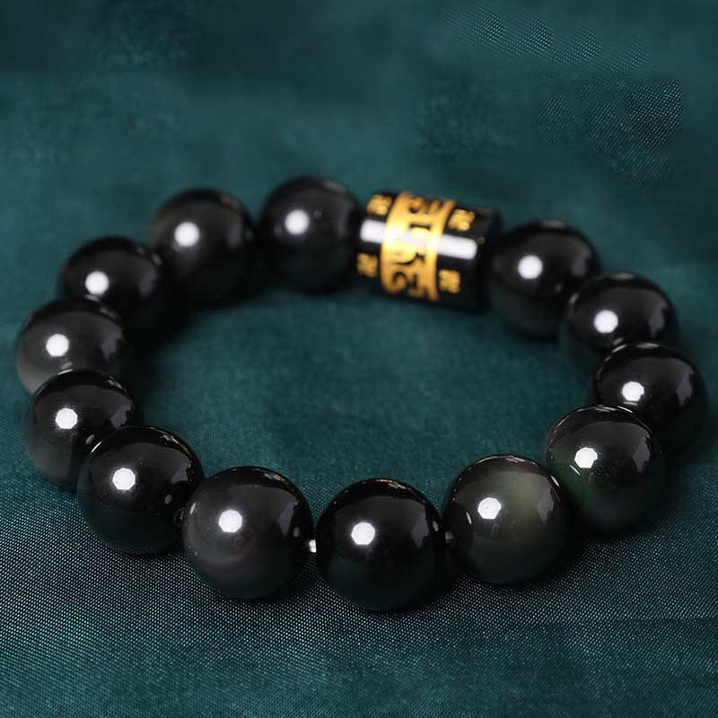 Rainbow Obsidian Om Mani Padme Hum Swastika Positive Bracelet