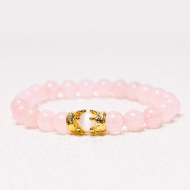 Natural Gemstone Crown Accent Beaded Couple Bracelet Set - Set of 2