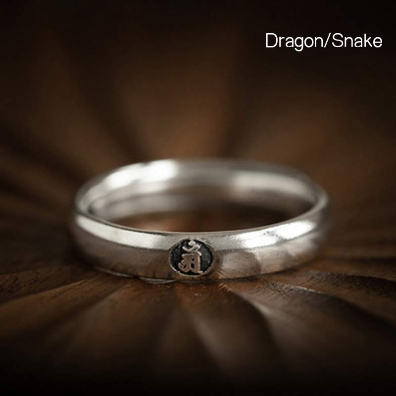 Chinese Zodiac Natal Buddha Couple Silver-plated Ring