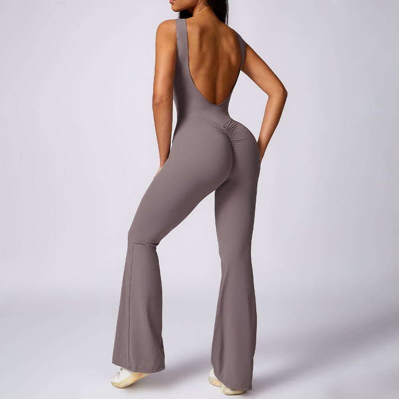 Women Casual Sleeveless Jumpsuit Flare Pants Sports Fitness Yoga Bodysuit