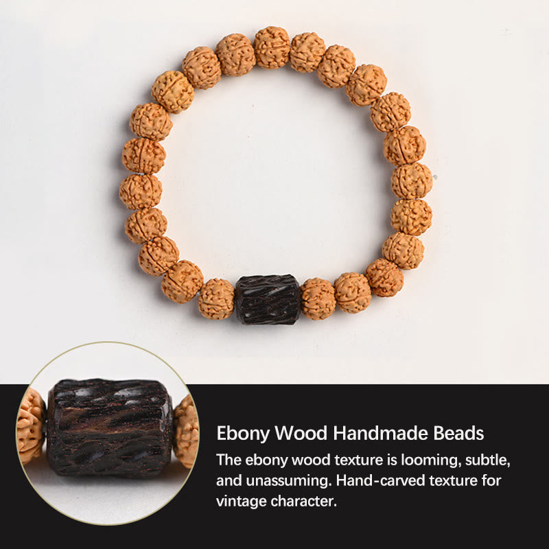 Tibetan Rudraksha & Bodhi Seed Bracelet with Hetian Jade and Gold Sheen Obsidian