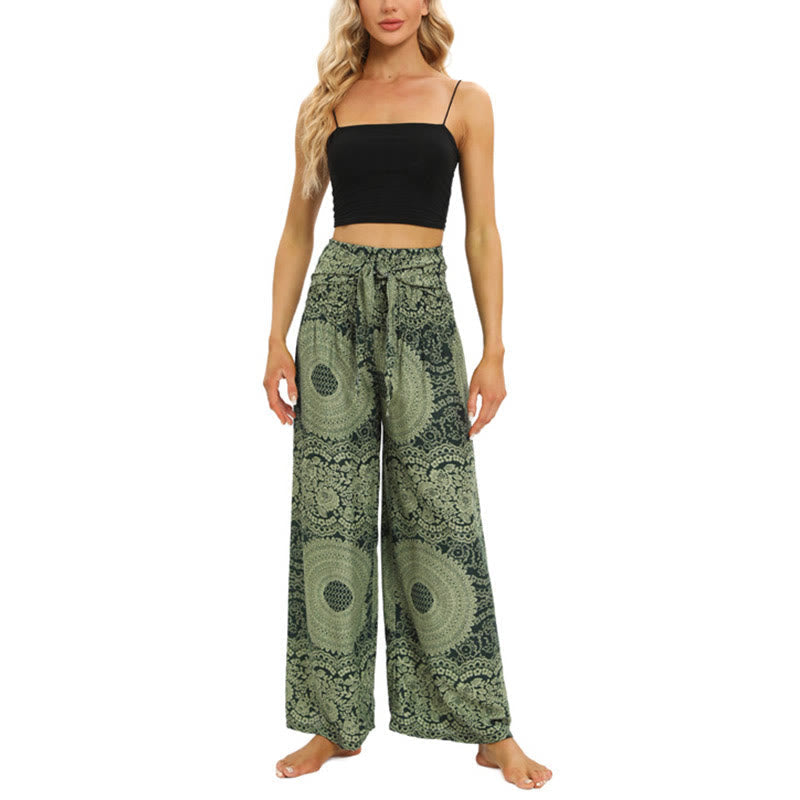 Boho Lace-up Wide Leg Pants Women's Yoga Pants