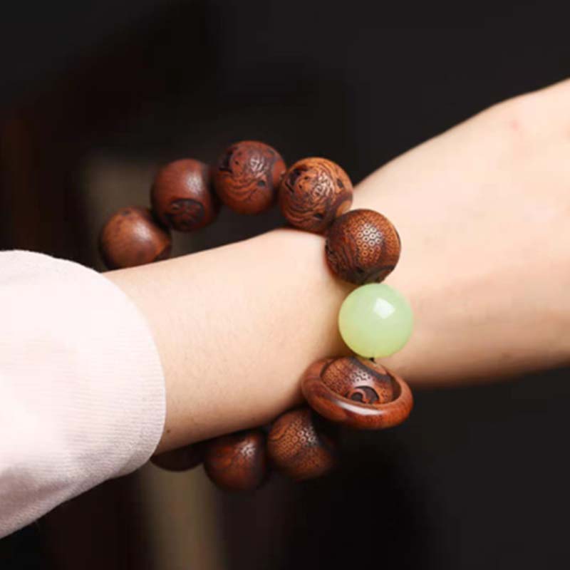 Tibetan Rosewood Engraved Tiger Bead Bracelet for Men