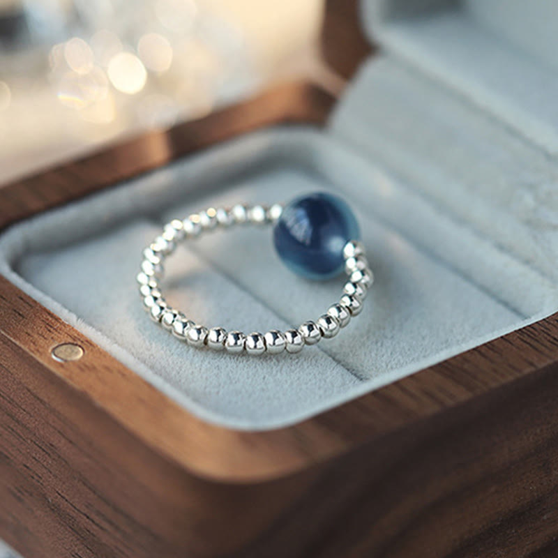 925 Sterling Silver Blue Candy Agate Healing Bead Ring