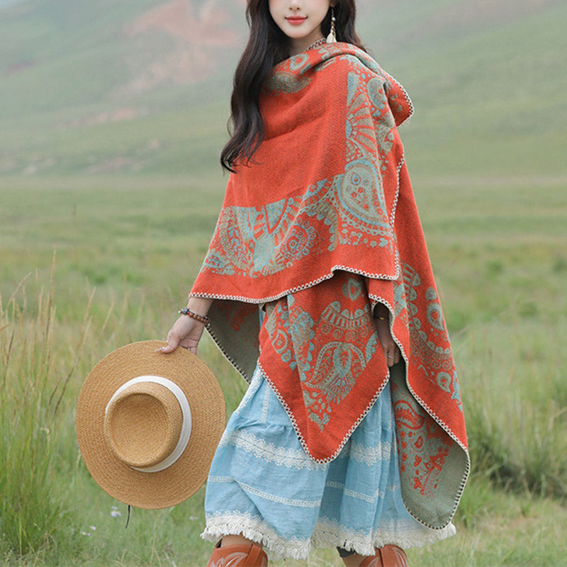 Tibetan Shawl Simple Pattern Winter Cozy Travel Scarf Wrap