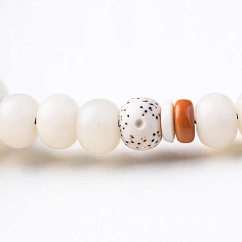 Tibetan White Jade Bodhi Lotus Blessing Bracelet