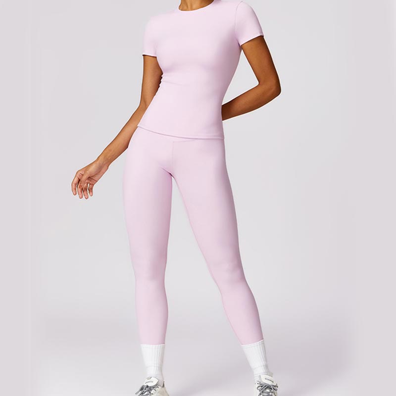 Women Short Sleeve T-Shirt Top High Waist Leggings Pants For Sports Yoga