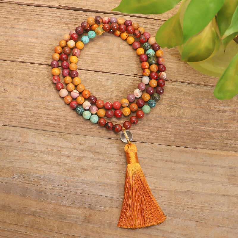 108 Mala Beads Mookaite Emotional Growth Bracelet Tassel Necklace Pendant