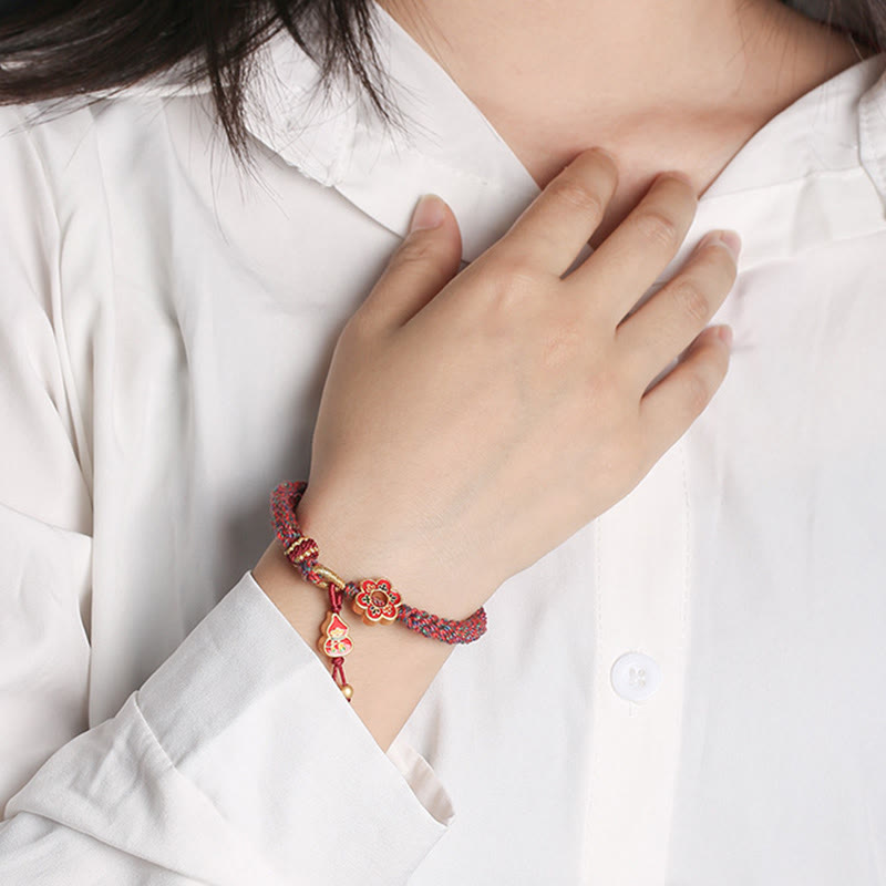 Handmade Colorful Gourd Flower Protection Braided String Bracelet