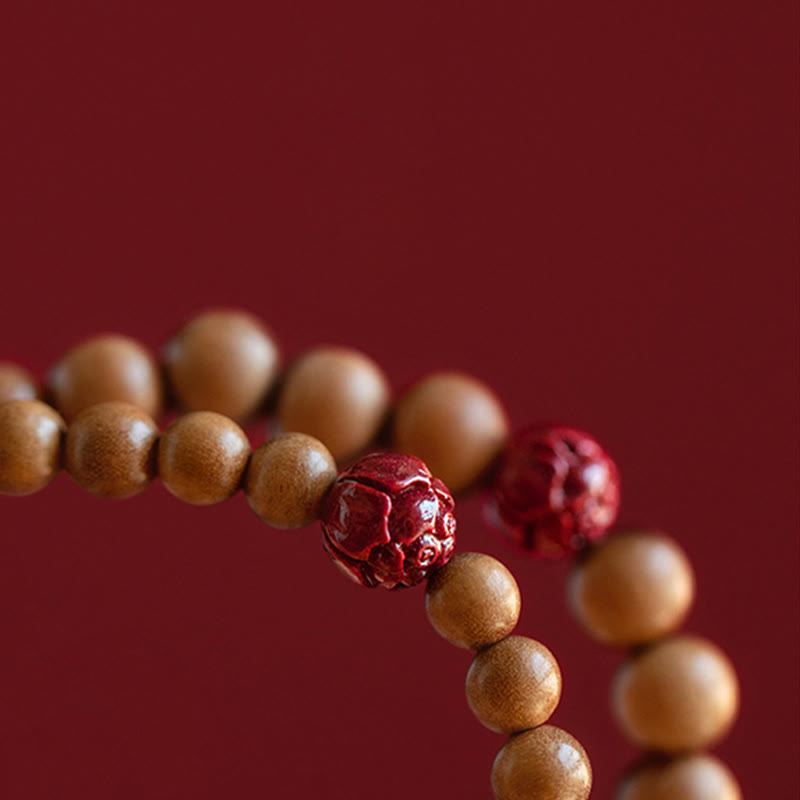 Peach Wood Lotus Cinnabar Luck Wealth Bracelet